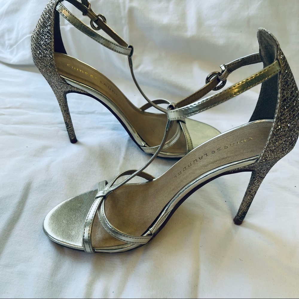 CHINESE Laundry High Heels Gold Strap Sparkle Back and Heel - Picture 5 of 9